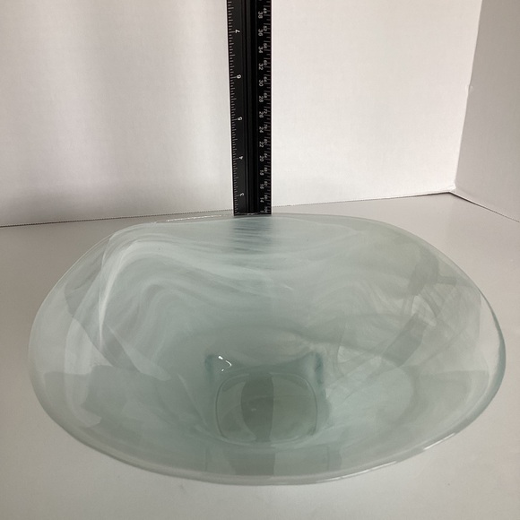 Pier 1 Imports White Swirl Recycled Glass Abstract Square Bowl Spain VTG EUC - Picture 15 of 16